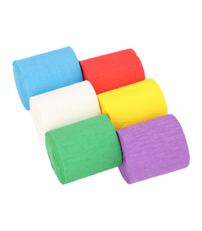 Product foto van 6 Rollen Crêpeband 10 m x 5 cm assorti kleuren watervast