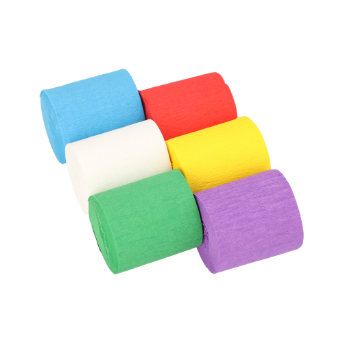 Product foto van 6 Rollen Crêpeband 10 m x 5 cm assorti kleuren watervast