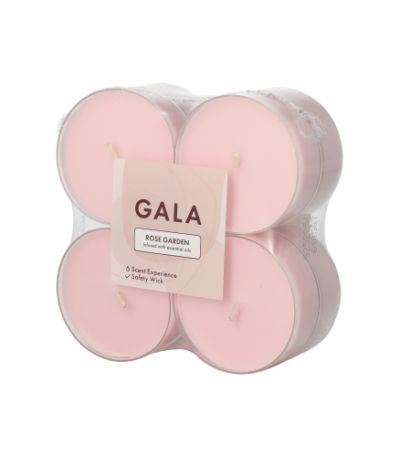 Product foto van 8 "GALA" Maxi geurtheelichten Ø 59 mm · 24 mm roze - Rose Garden Polycarbonathülle