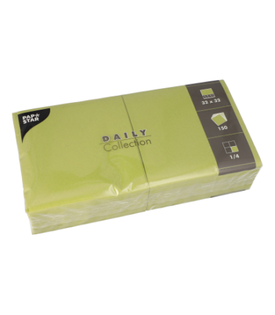 Product foto van 150 Servetten "DAILY Collection" 1/4 vouw 32 cm x 32 cm olijfgroen