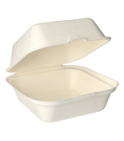 Product foto van 50 Hamburger-Box Suikerriet "pure" 8 cm x 14 cm x 15 cm wit