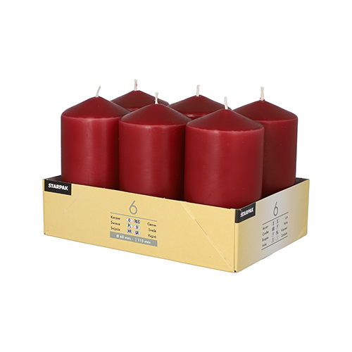 Product foto van 6 Stompkaarsen Ø 60 mm · 115 mm bordeaux
