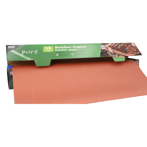Butcher Paper Papier (kraft) "pure" 50 m x 60 cm in dispenser doos Product foto van Butcher Paper Papier (kraft) "pure" 50 m x 60 cm in dispenser doos
