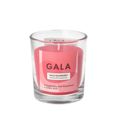 Product foto van "GALA" Geurkaars in glas Ø 70 mm · 77 mm wijnrood - Wild Raspberry "Mini Nutella"