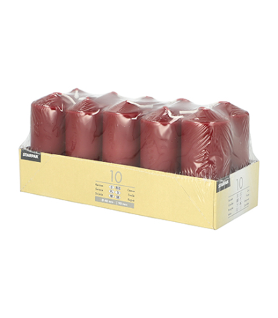 Product foto van 10 Stompkaarsen Ø 40 mm · 90 mm bordeaux