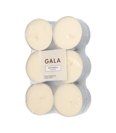 Product foto van 12 "GALA" Maxi geurtheelichten Ø 58 mm · 24 mm creme - Soft Vanilla