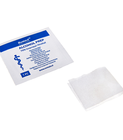 Product foto van 100 "Romed" Alkoholtupfer 65 mm x 30 mm wit