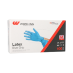 Product foto van 100 "WORK-INN" Handschoenen Latex poedervrij blauw "Blue Grip" Maat: M
