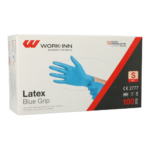 Product foto van 100 "WORK-INN" Handschoenen Latex poedervrij blauw "Blue Grip" Maat: S