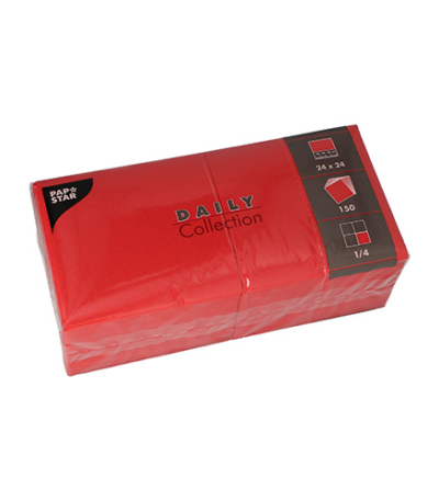 Product foto van 150 Servetten "DAILY Collection" 1/4 vouw 24 cm x 24 cm rood