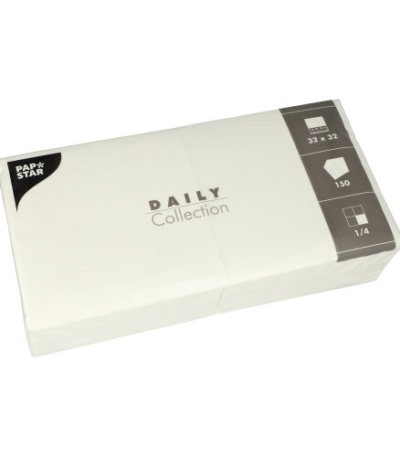Product foto van 150 Servetten "DAILY Collection" 1/4 vouw 32 cm x 32 cm wit