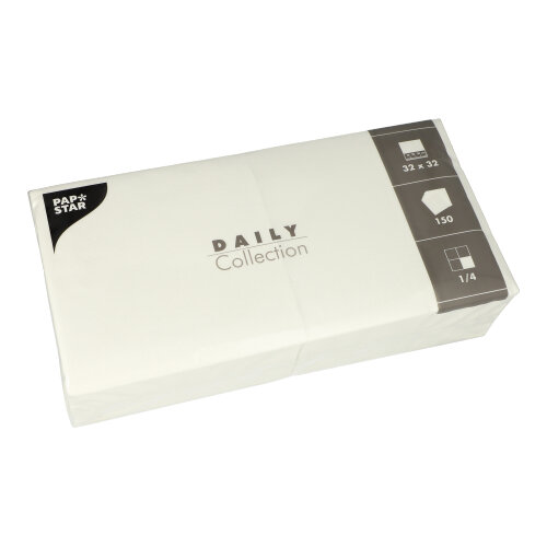 150 Servetten "DAILY Collection" 1/4 vouw 32 cm x 32 cm wit Product foto van 150 Servetten "DAILY Collection" 1/4 vouw 32 cm x 32 cm wit