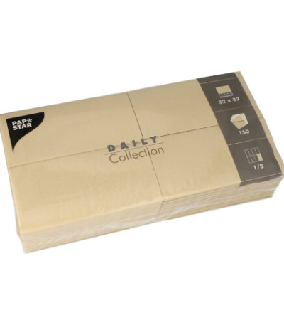 Product foto van 150 Servetten "DAILY Collection" 1/8 vouw 32 cm x 32 cm zand