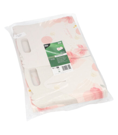 Product foto van 20 Gebakdozen hoekig 20 cm x 13 cm x 9 cm licht-rose met handvaten