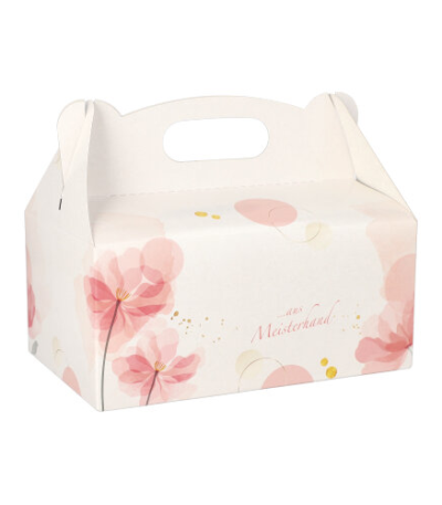 Product foto van 20 Gebakdozen hoekig 20 cm x 13 cm x 9 cm licht-rose met handvaten