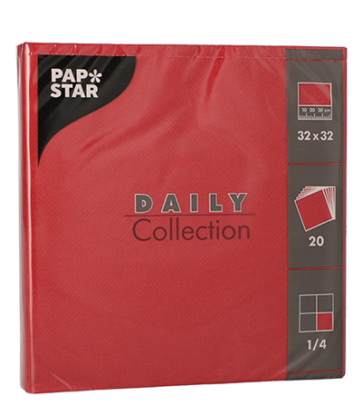 Product foto van 20 Servetten "DAILY Collection" 1/4 vouw 32 cm x 32 cm bordeaux