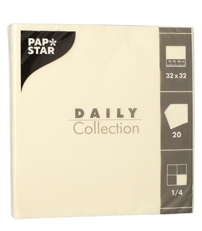 Product foto van 20 Servetten "DAILY Collection" 1/4 vouw 32 cm x 32 cm champagne