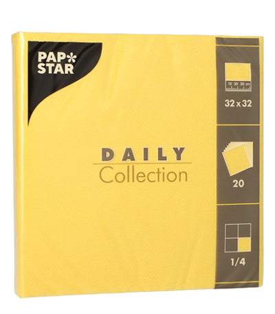 Product foto van 20 Servetten "DAILY Collection" 1/4 vouw 32 cm x 32 cm geel