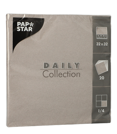 Product foto van 20 Servetten "DAILY Collection" 1/4 vouw 32 cm x 32 cm grijs