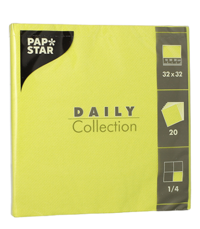 Product foto van 20 Servetten "DAILY Collection" 1/4 vouw 32 cm x 32 cm lime