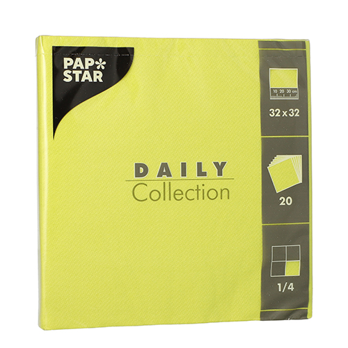20 Servetten "DAILY Collection" 1/4 vouw 32 cm x 32 cm lime Product foto van 20 Servetten "DAILY Collection" 1/4 vouw 32 cm x 32 cm lime
