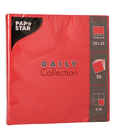 Product foto van 20 Servetten "DAILY Collection" 1/4 vouw 32 cm x 32 cm rood