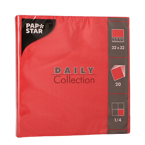 20 Servetten "DAILY Collection" 1/4 vouw 32 cm x 32 cm rood Product foto van 20 Servetten "DAILY Collection" 1/4 vouw 32 cm x 32 cm rood