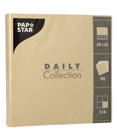 Product foto van 20 Servetten "DAILY Collection" 1/4 vouw 32 cm x 32 cm zand