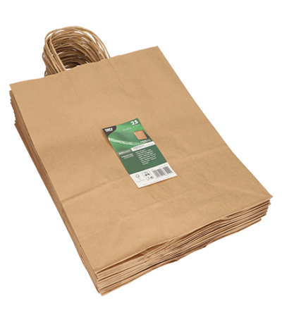 papier 35 cm x 26 cm x 12 cm bruin met gedraaid handvat