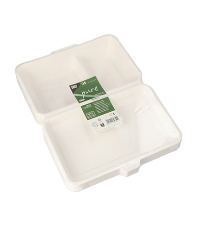 Product foto van 25 Menuboxen suikerriet "pure" 2-vaks 6