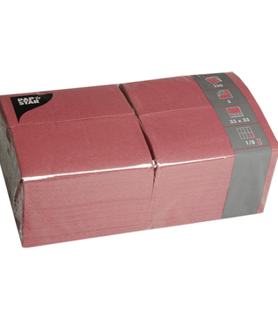 Product foto van 250 Servetten 3-laags 1/8 vouw 33 cm x 33 cm bordeaux