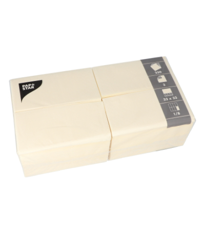 Product foto van 250 Servetten 3-laags 1/8 vouw 33 cm x 33 cm creme