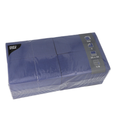 Product foto van 250 Servetten 3-laags 1/8 vouw 33 cm x 33 cm donkerblauw