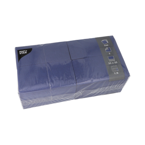 250 Servetten 3-laags 1/8 vouw 33 cm x 33 cm donkerblauw Product foto van 250 Servetten 3-laags 1/8 vouw 33 cm x 33 cm donkerblauw