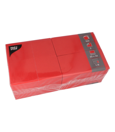 Product foto van 250 Servetten 3-laags 1/8 vouw 33 cm x 33 cm rood