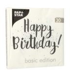 Product foto van 30 Servetten 3-laags 1/4 vouw 33 cm x 33 cm "Happy Birthday"