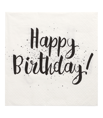Product foto van 30 Servetten 3-laags 1/4 vouw 33 cm x 33 cm "Happy Birthday"