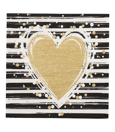 Product foto van 30 Servetten 3-laags 1/4 vouw 33 cm x 33 cm "Sparkling Heart"