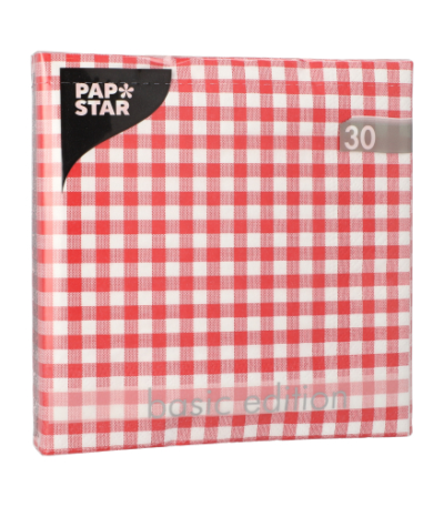 Product foto van 30 Servetten 3-laags 1/4 vouw 33 cm x 33 cm rood "Vichy Karo"