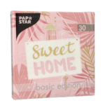 Product foto van 30 Servetten 3-laags 1/4 vouw 33 cm x 33 cm roze "Sweet Home"