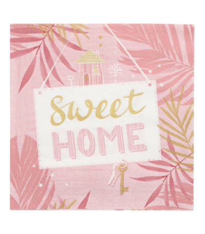 Product foto van 30 Servetten 3-laags 1/4 vouw 33 cm x 33 cm roze "Sweet Home"