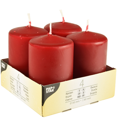 Product foto van 4 Stompkaarsen Ø 50 mm · 80 mm bordeaux