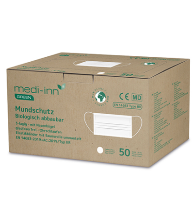 Product foto van 50 "Medi-Inn GREEN" Mondmasker Type IIR 3-lagig 9