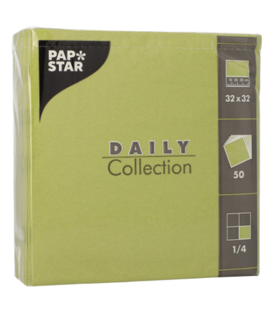 Product foto van 50 Servetten "DAILY Collection" 1/4 vouw 32 cm x 32 cm olijfgroen