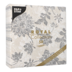 Product foto van 50 Servetten "ROYAL Collection" 1/4 vouw 40 cm x 40 cm antraciet "Flowers"