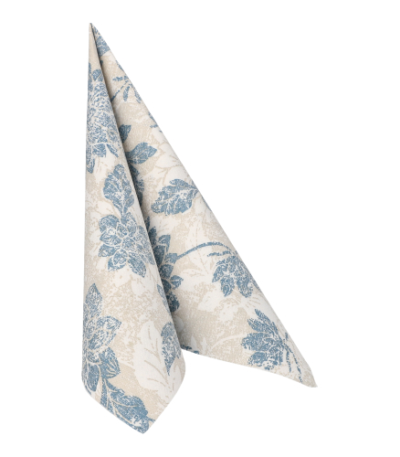 Product foto van 50 Servetten "ROYAL Collection" 1/4 vouw 40 cm x 40 cm arctisch blauw "Flowers"