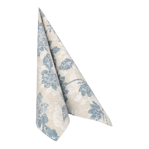 Product foto van 50 Servetten "ROYAL Collection" 1/4 vouw 40 cm x 40 cm arctisch blauw "Flowers"