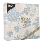 Product foto van 50 Servetten "ROYAL Collection" 1/4 vouw 40 cm x 40 cm arctisch blauw "Flowers"