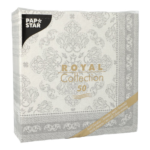 Product foto van 50 Servetten "ROYAL Collection" 1/4 vouw 40 cm x 40 cm grijs "Arabesque"