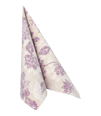 Product foto van 50 Servetten "ROYAL Collection" 1/4 vouw 40 cm x 40 cm paars "Flowers"
